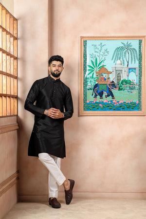 Black Embroidered Art Silk Kurta Pyjama