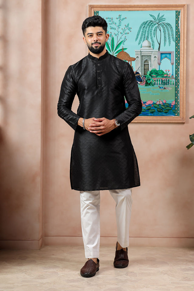 Black Embroidered Art Silk Kurta Pyjama