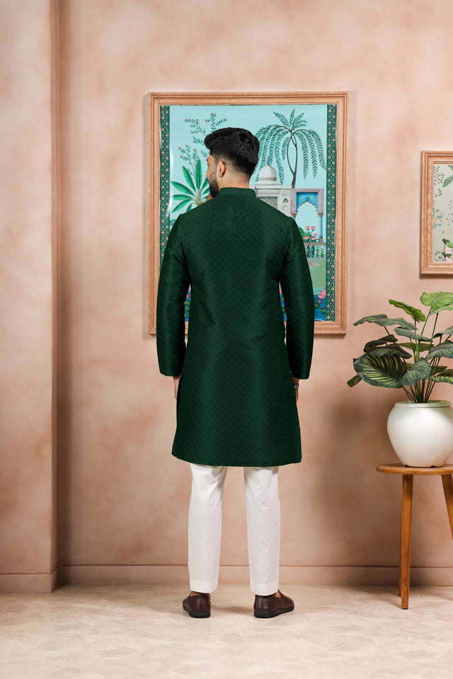 Green Embroidered Art Silk Kurta Pyjama