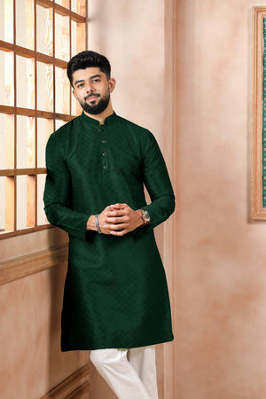 Green Embroidered Art Silk Kurta Pyjama