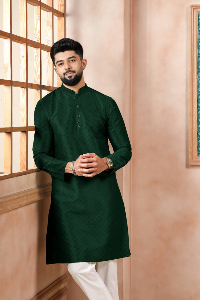 Green Embroidered Art Silk Kurta Pyjama
