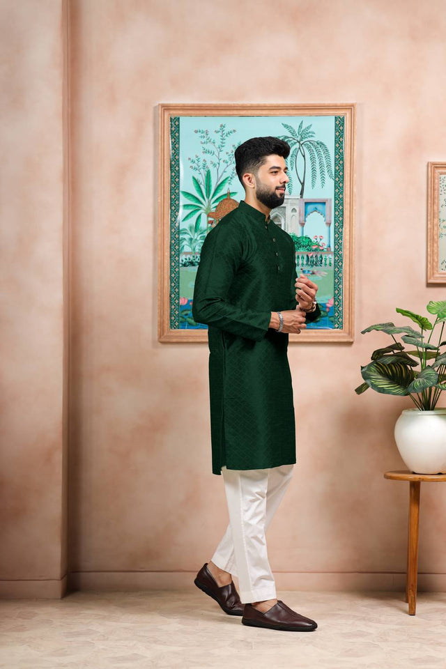 Green Embroidered Art Silk Kurta Pyjama