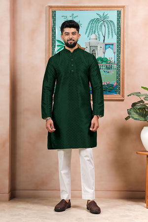 Green Embroidered Art Silk Kurta Pyjama