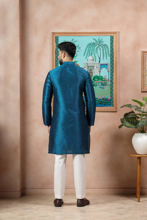 Turquoise Embroidered Art Silk Kurta Pyjama