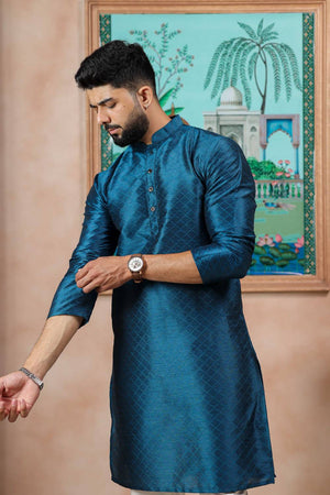 Turquoise Embroidered Art Silk Kurta Pyjama