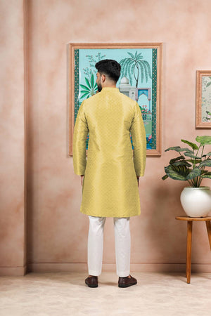 Yellow Embroidered Art Silk Kurta Pyjama