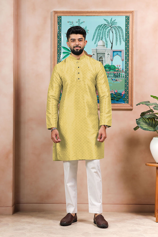 Yellow Embroidered Art Silk Kurta Pyjama
