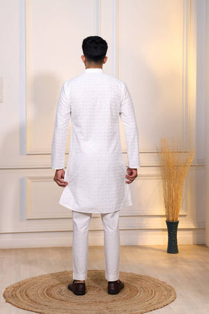 White Sequin with Chikankari Cotton Kurta Pyjama