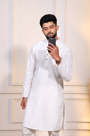 White Sequin with Chikankari Cotton Kurta Pyjama
