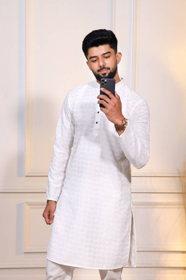 White Sequin with Chikankari Cotton Kurta Pyjama