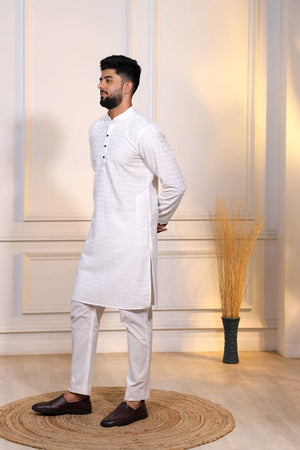 White Sequin with Chikankari Cotton Kurta Pyjama