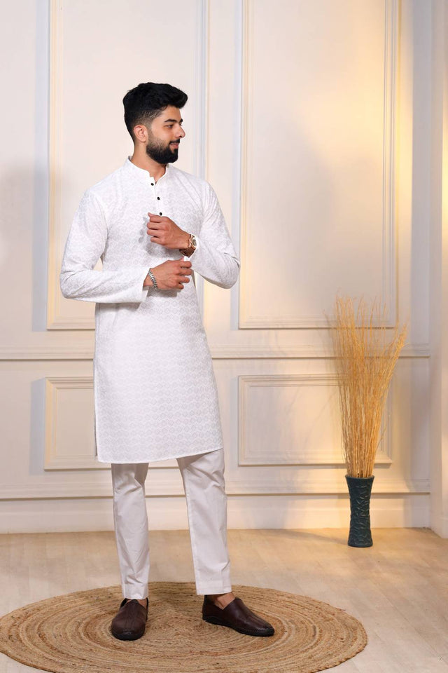 White Sequin with Chikankari Cotton Kurta Pyjama