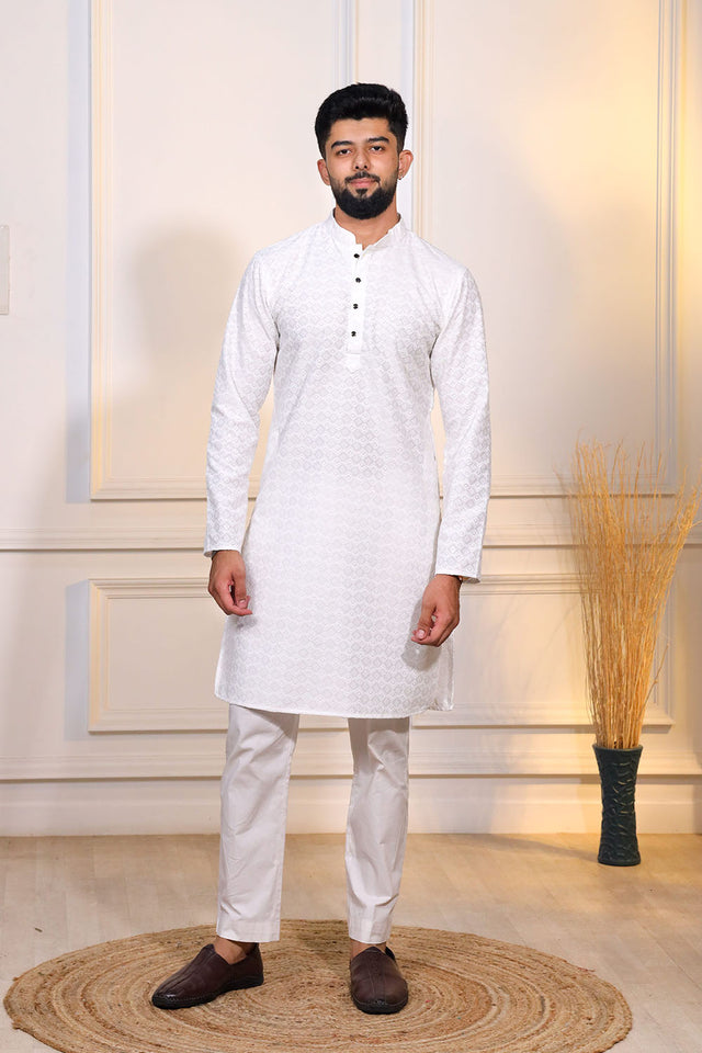 White Sequin with Chikankari Cotton Kurta Pyjama