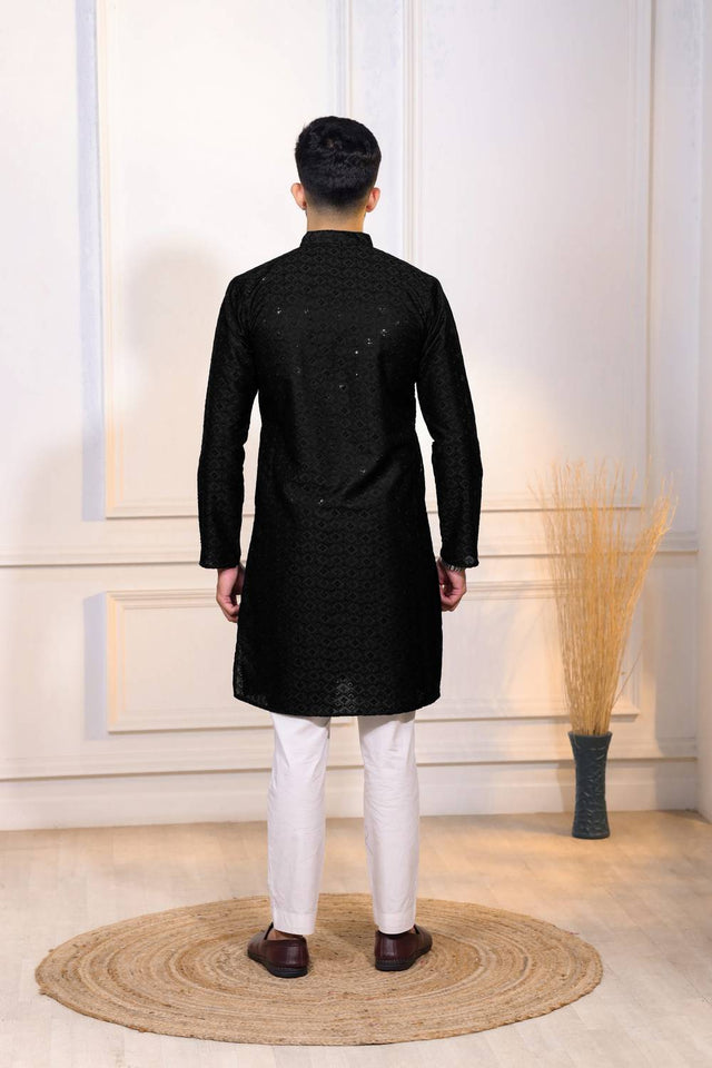 Black Sequin with Chikankari Cotton Kurta Pyjama