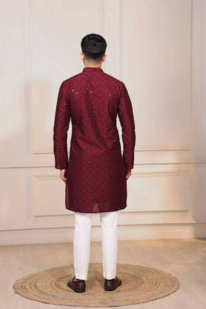 Maroon Sequin with Chikankari Cotton Kurta Pyjama