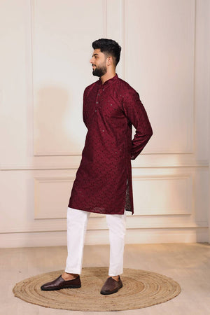Maroon Sequin with Chikankari Cotton Kurta Pyjama