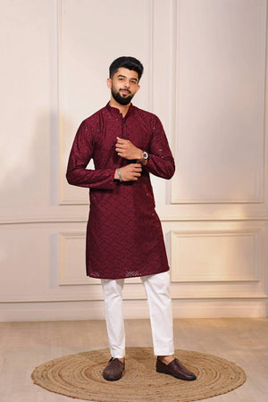 Maroon Sequin with Chikankari Cotton Kurta Pyjama