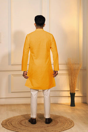 Yellow Sequin with Chikankari Cotton Kurta Pyjama