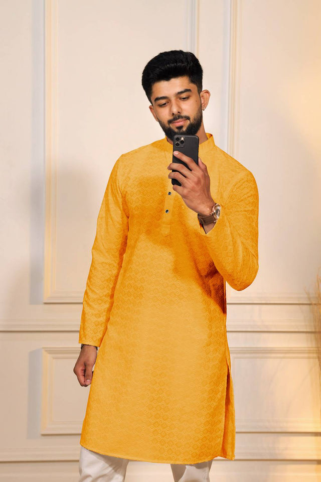 Yellow Sequin with Chikankari Cotton Kurta Pyjama