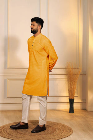 Yellow Sequin with Chikankari Cotton Kurta Pyjama