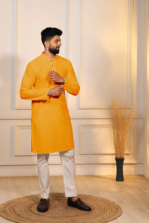 Yellow Sequin with Chikankari Cotton Kurta Pyjama