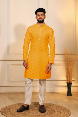 Yellow Sequin with Chikankari Cotton Kurta Pyjama