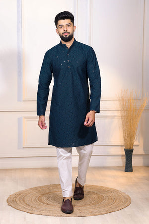 Turquoise Sequin with Chikankari Cotton Kurta Pyjama