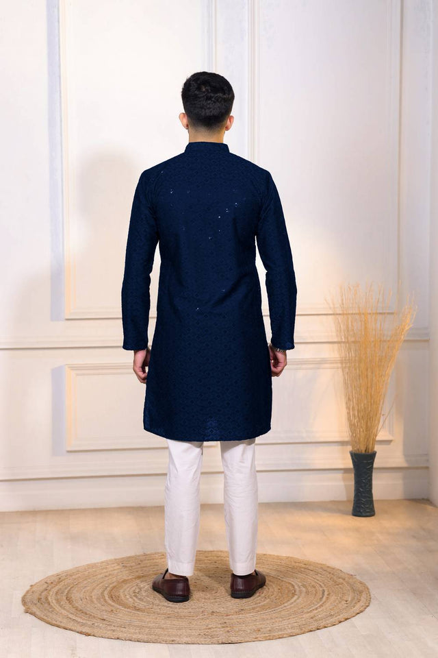 Blue Sequin with Chikankari Cotton Kurta Pyjama