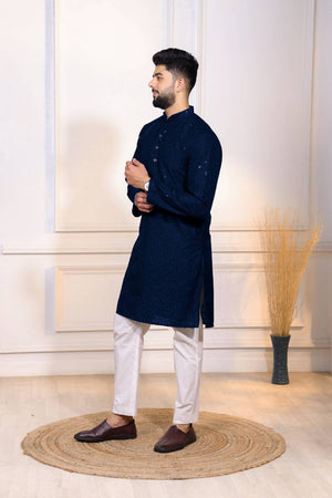Blue Sequin with Chikankari Cotton Kurta Pyjama