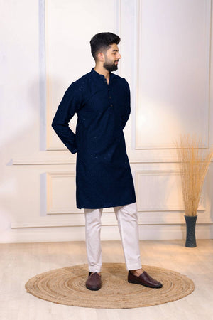 Blue Sequin with Chikankari Cotton Kurta Pyjama