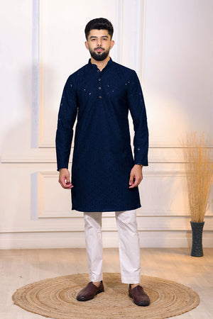 Blue Sequin with Chikankari Cotton Kurta Pyjama