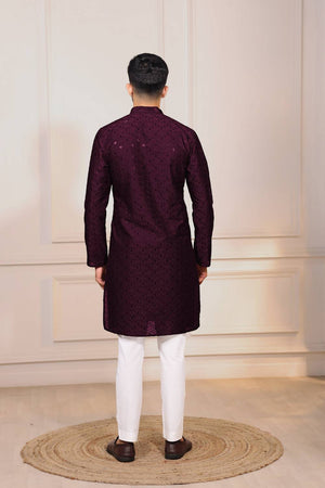 Wine Sequin with Chikankari Cotton Kurta Pyjama