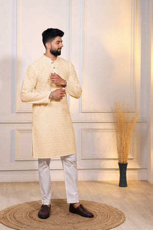 Cream Sequin with Chikankari Cotton Kurta Pyjama