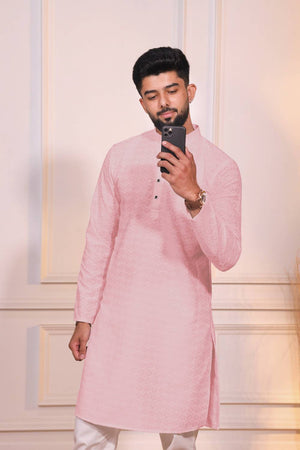 Pink Sequin with Chikankari Cotton Kurta Pyjama