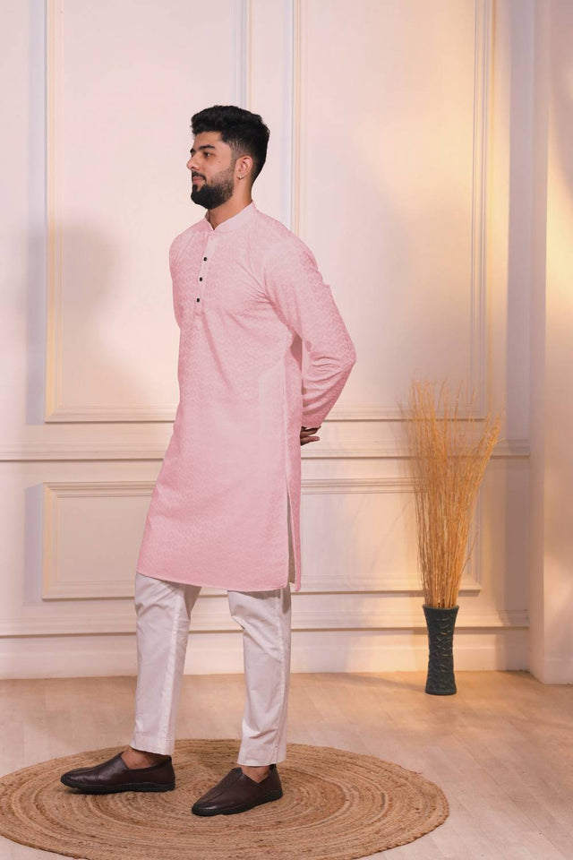 Pink Sequin with Chikankari Cotton Kurta Pyjama