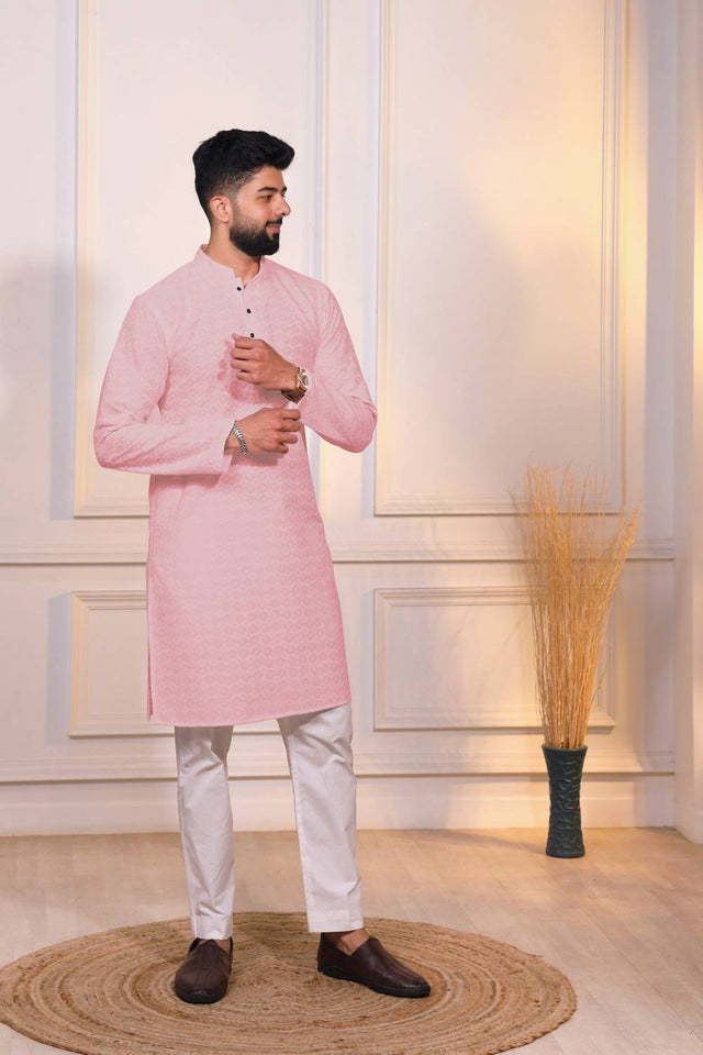 Pink Sequin with Chikankari Cotton Kurta Pyjama