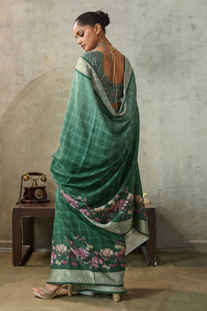 Green Floral Printed Viscose Saree