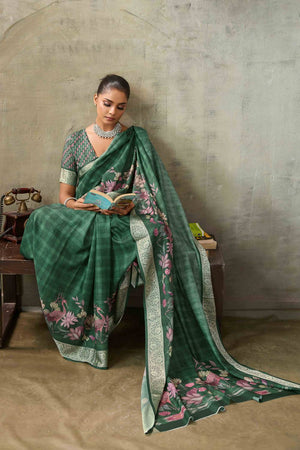 Green Floral Printed Viscose Saree