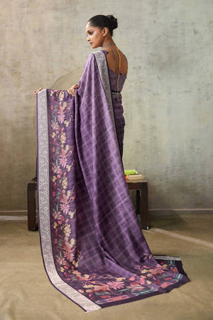 Violet Floral Printed Viscose Saree