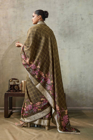Brown Floral Printed Viscose Saree