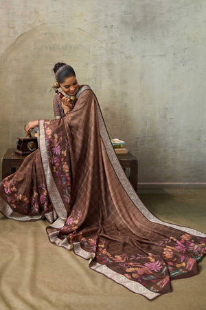 Maroon Floral Printed Viscose Saree