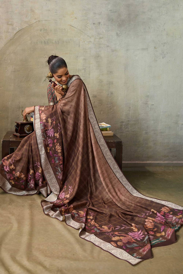 Maroon Floral Printed Viscose Saree