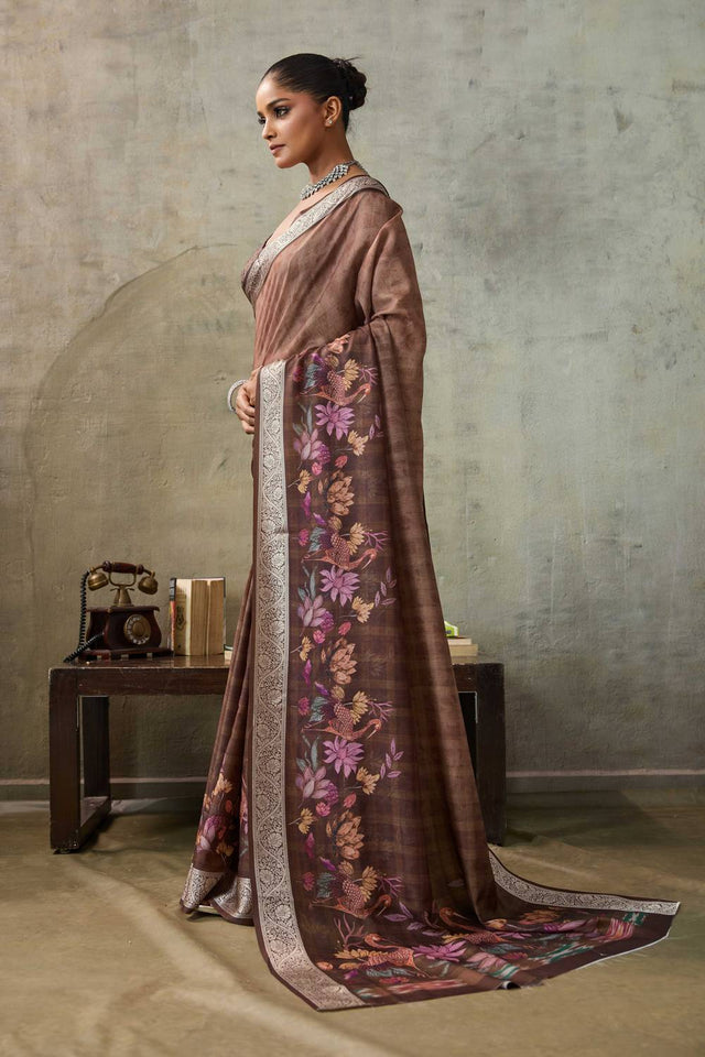 Maroon Floral Printed Viscose Saree