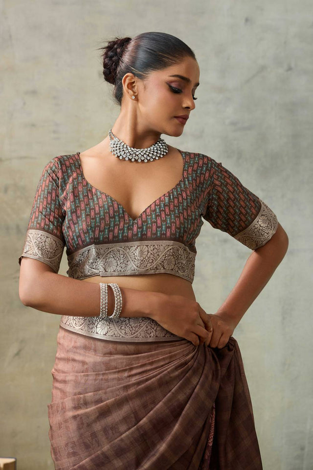 Maroon Floral Printed Viscose Saree