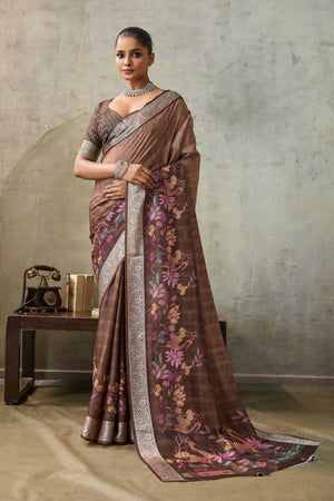 Maroon Floral Printed Viscose Saree