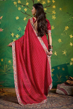Maroon Printed with Embroidered Georgette Saree