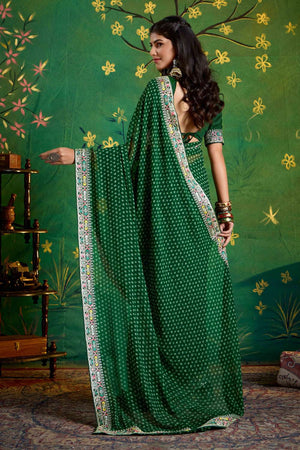 Green Printed with Embroidered Georgette Saree
