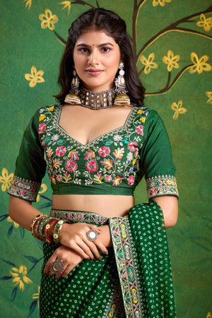 Green Printed with Embroidered Georgette Saree