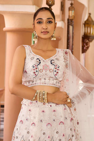 Cream Sequin with Embroidered Net Lehenga