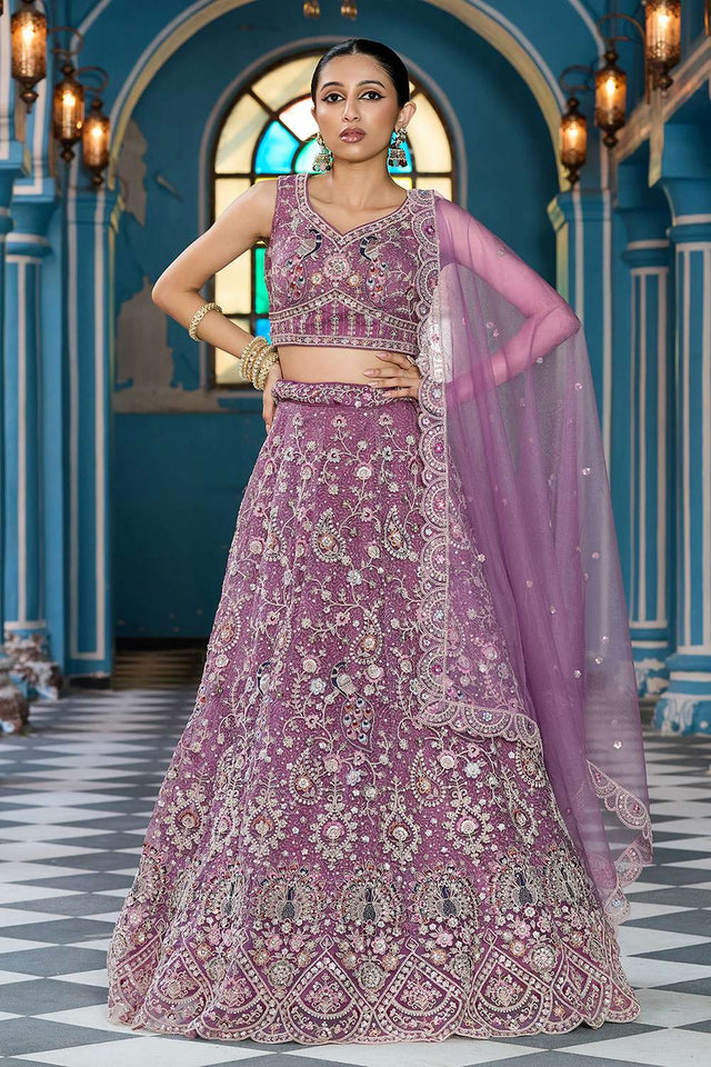 Lavender Sequin with Embroidered Net Lehenga
